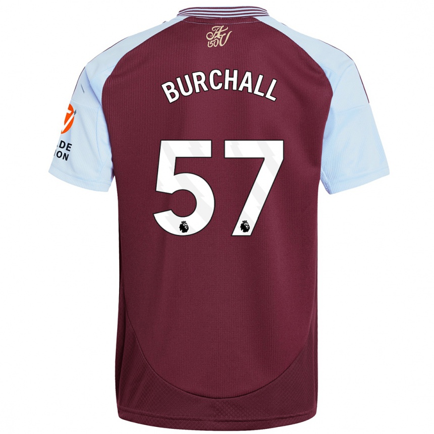 Kids Football Ajani Burchall #57 Burgundy Sky Blue Home Jersey 2024/25 T-Shirt Nz