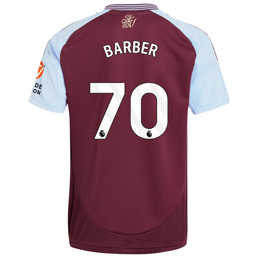 Kids Football Jayden Barber #70 Burgundy Sky Blue Home Jersey 2024/25 T-Shirt Nz