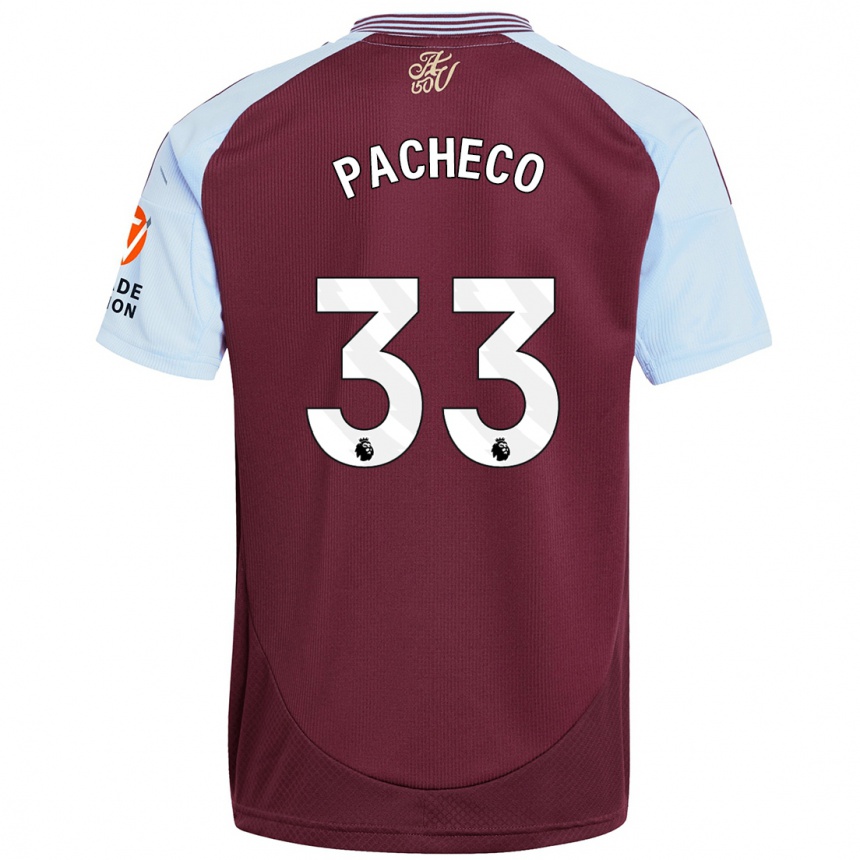 Kids Football Maz Pacheco #33 Burgundy Sky Blue Home Jersey 2024/25 T-Shirt Nz