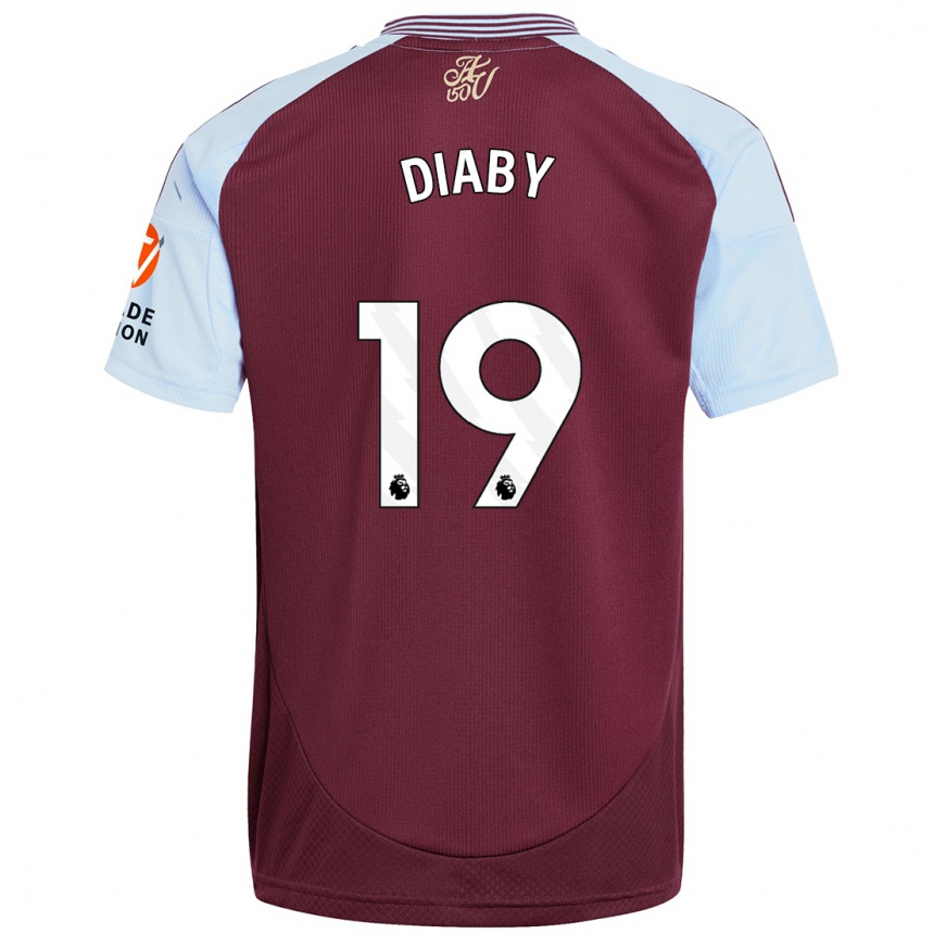 Kids Football Moussa Diaby #19 Burgundy Sky Blue Home Jersey 2024/25 T-Shirt Nz