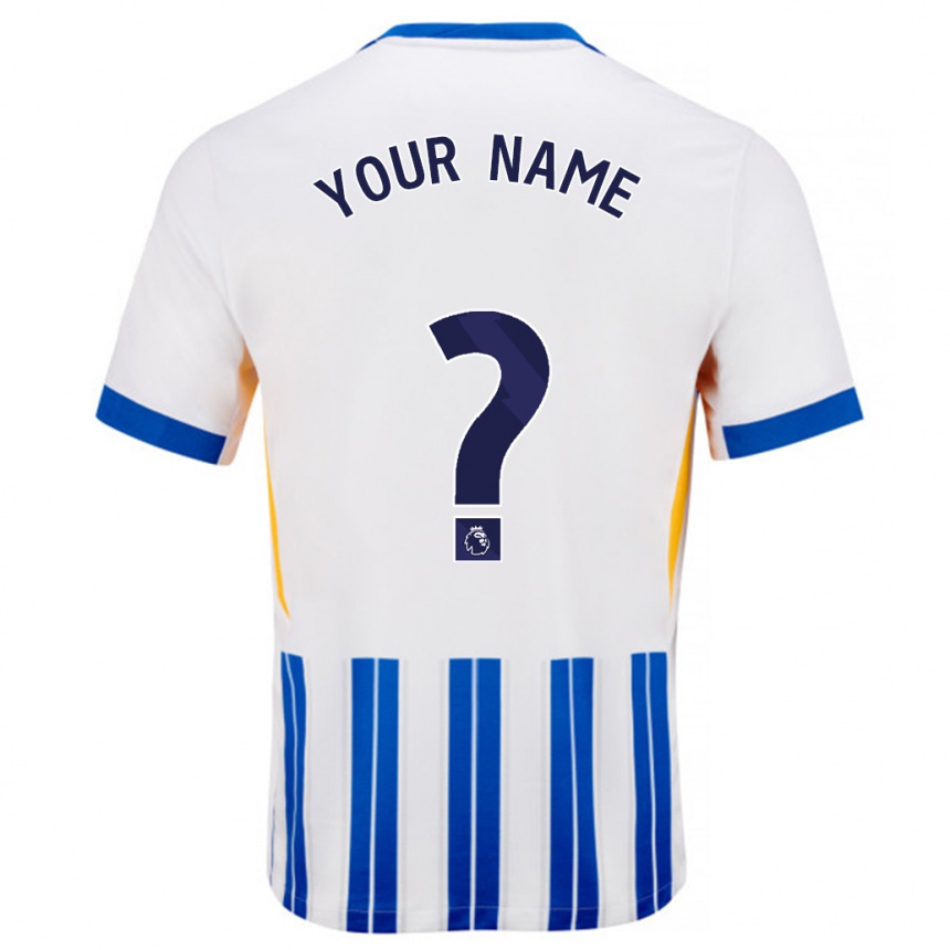 Kids Football Your Name #0 White Blue Pinstripes Home Jersey 2024/25 T-Shirt Nz