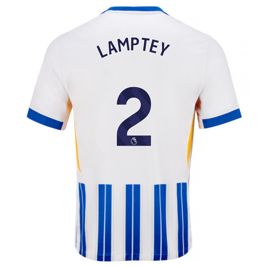 Kids Football Tariq Lamptey #2 White Blue Pinstripes Home Jersey 2024/25 T-Shirt Nz