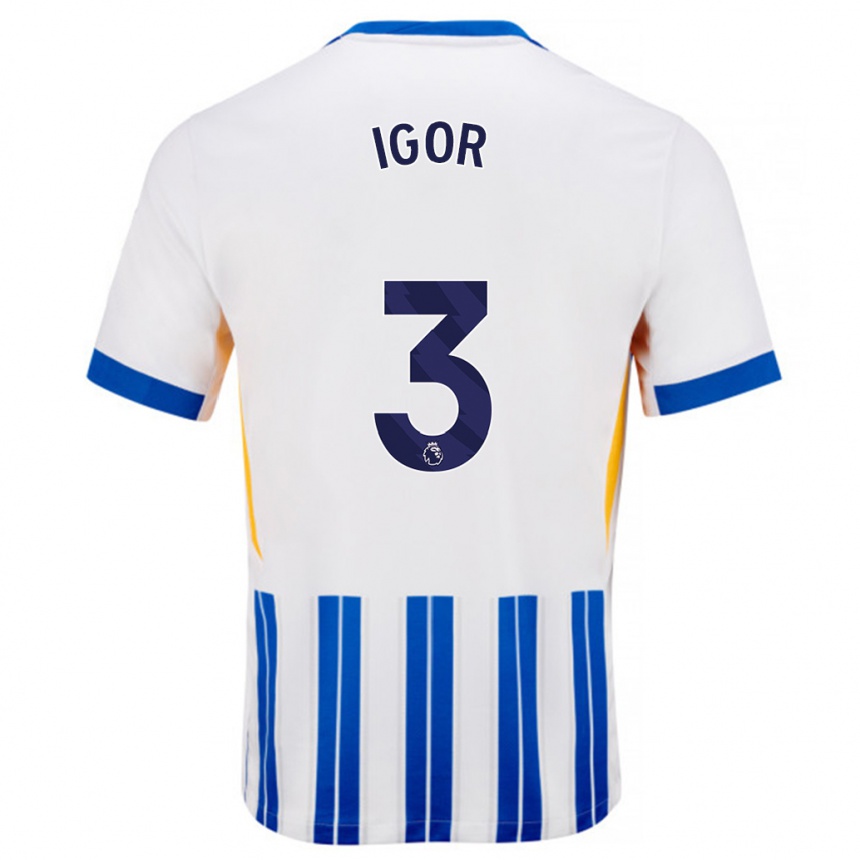 Kids Football Igor #3 White Blue Pinstripes Home Jersey 2024/25 T-Shirt Nz