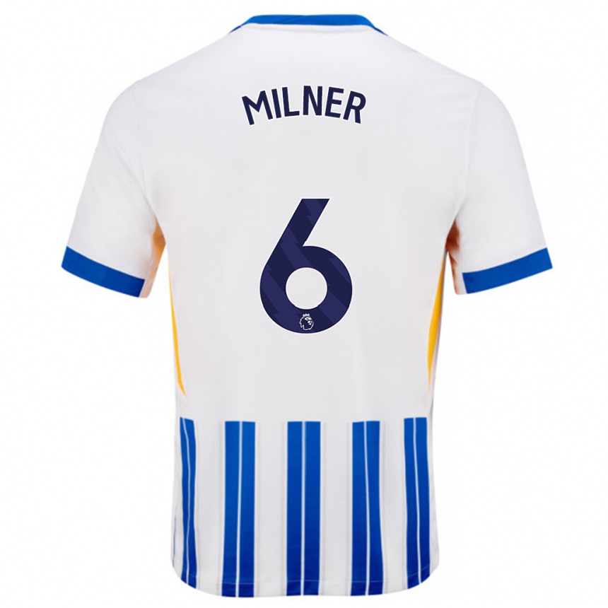 Kids Football James Milner #6 White Blue Pinstripes Home Jersey 2024/25 T-Shirt Nz