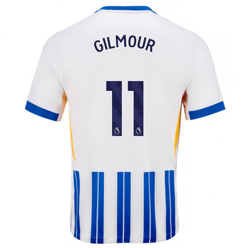 Kids Football Billy Gilmour #11 White Blue Pinstripes Home Jersey 2024/25 T-Shirt Nz