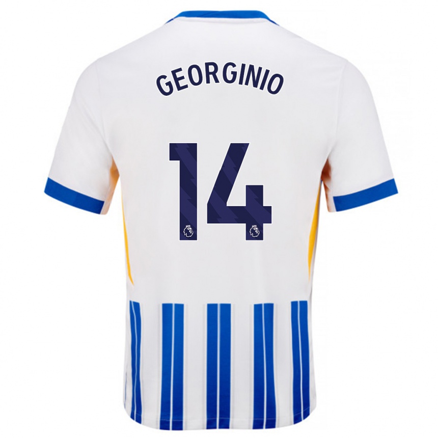 Kids Football Georginio Rutter #14 White Blue Pinstripes Home Jersey 2024/25 T-Shirt Nz