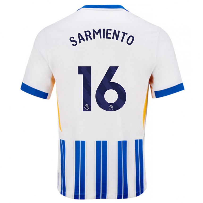 Kids Football Jeremy Sarmiento #16 White Blue Pinstripes Home Jersey 2024/25 T-Shirt Nz