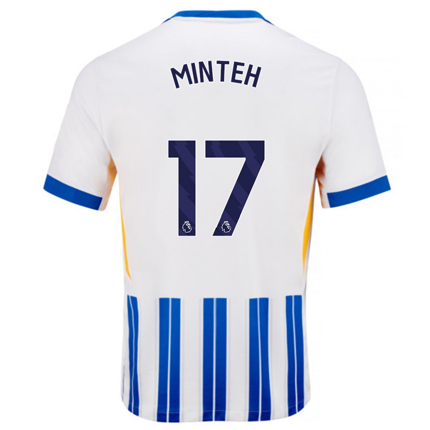 Kids Football Yankuba Minteh #17 White Blue Pinstripes Home Jersey 2024/25 T-Shirt Nz