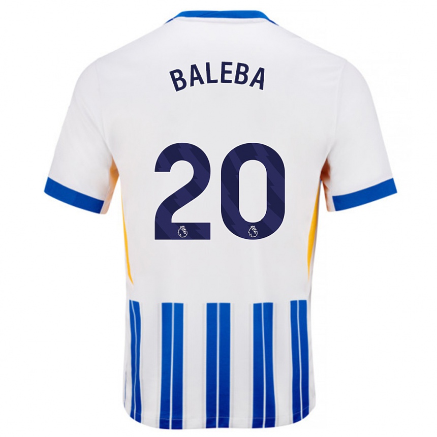 Kids Football Carlos Baleba #20 White Blue Pinstripes Home Jersey 2024/25 T-Shirt Nz