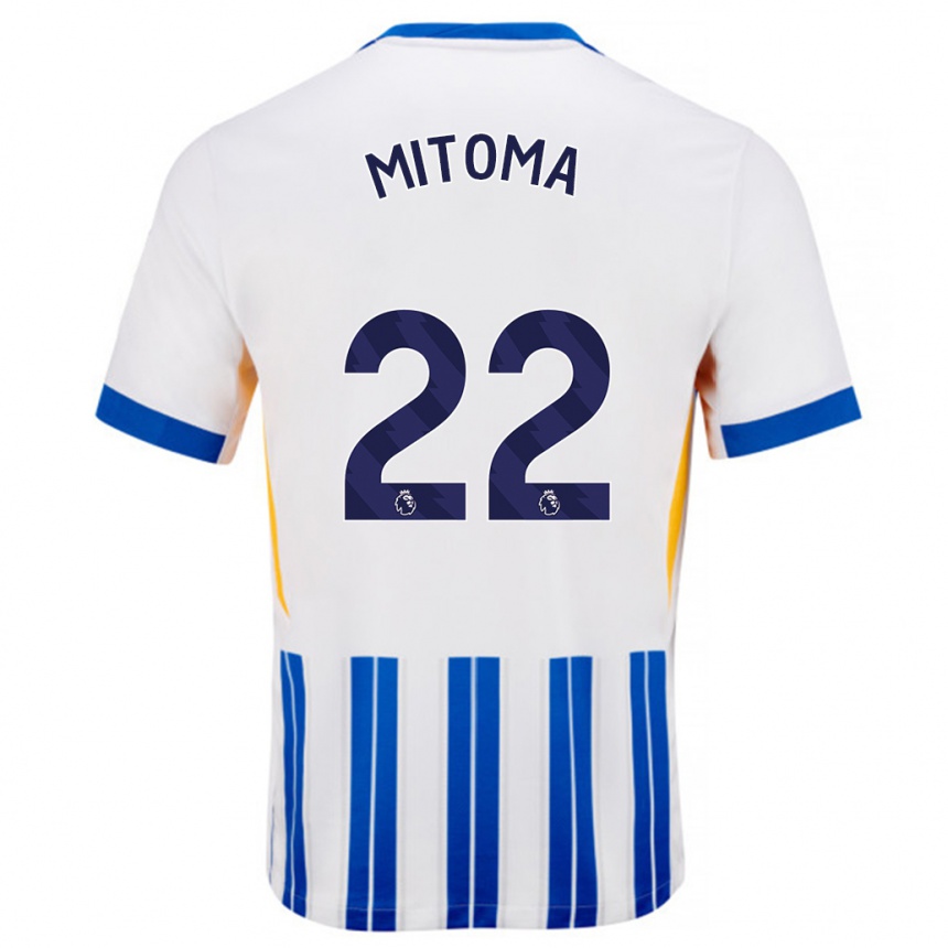 Kids Football Kaoru Mitoma #22 White Blue Pinstripes Home Jersey 2024/25 T-Shirt Nz