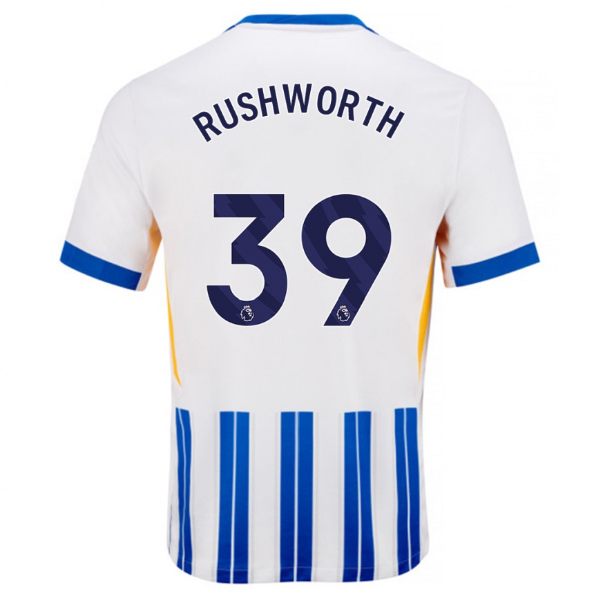 Kids Football Carl Rushworth #39 White Blue Pinstripes Home Jersey 2024/25 T-Shirt Nz