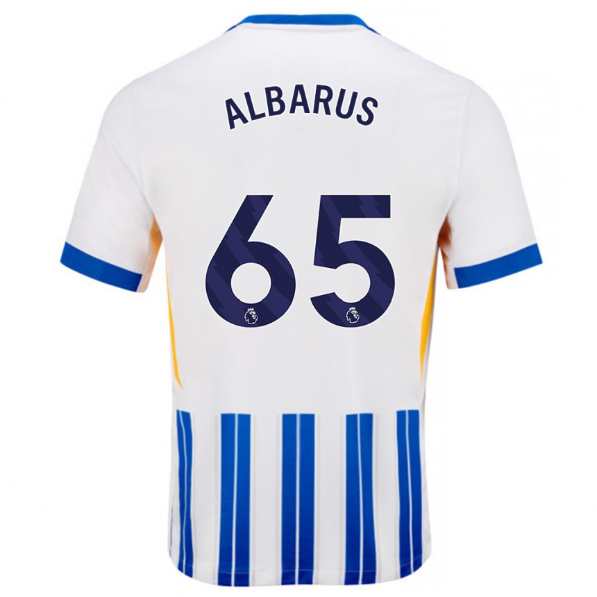 Kids Football Zane Albarus #65 White Blue Pinstripes Home Jersey 2024/25 T-Shirt Nz