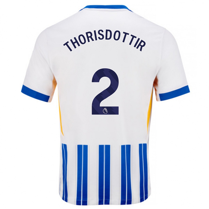 Kids Football Maria Thorisdottir #2 White Blue Pinstripes Home Jersey 2024/25 T-Shirt Nz