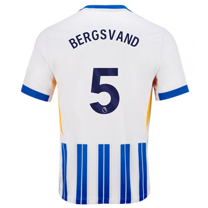 Kids Football Guro Bergsvand #5 White Blue Pinstripes Home Jersey 2024/25 T-Shirt Nz