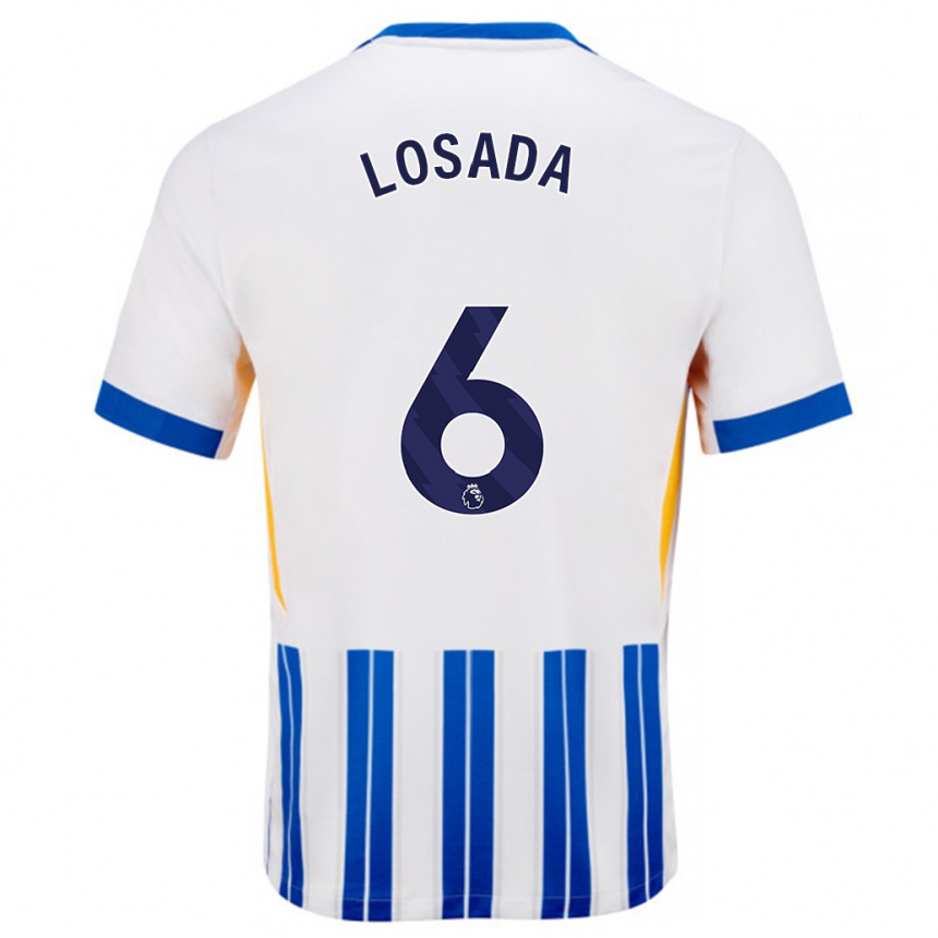 Kids Football Vicky Losada #6 White Blue Pinstripes Home Jersey 2024/25 T-Shirt Nz