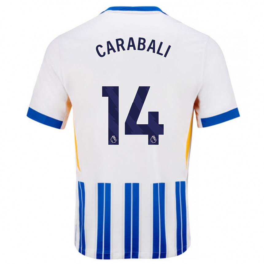 Kids Football Jorelyn Andrea Carabalí Martínez #14 White Blue Pinstripes Home Jersey 2024/25 T-Shirt Nz