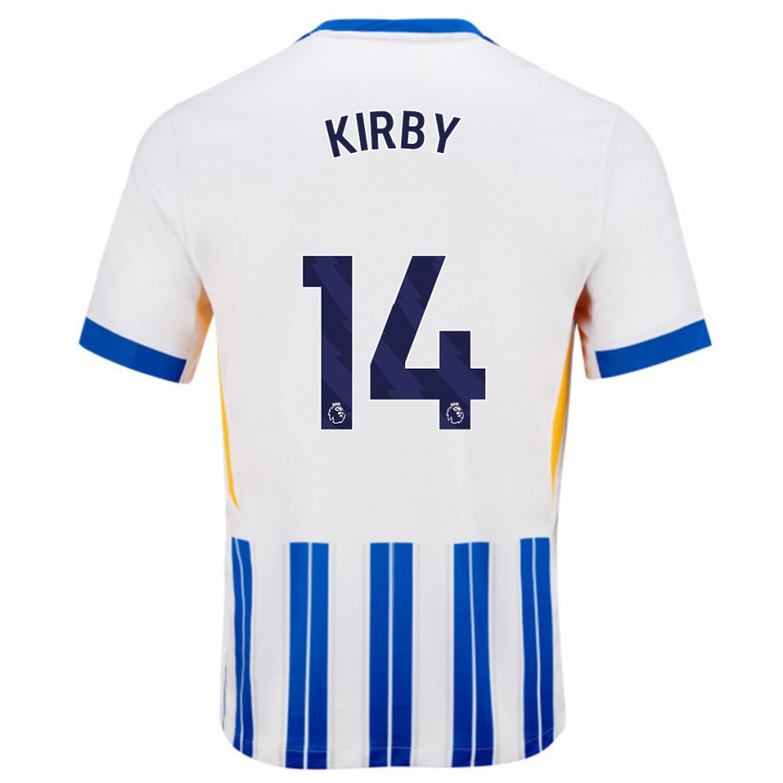 Kids Football Fran Kirby #14 White Blue Pinstripes Home Jersey 2024/25 T-Shirt Nz