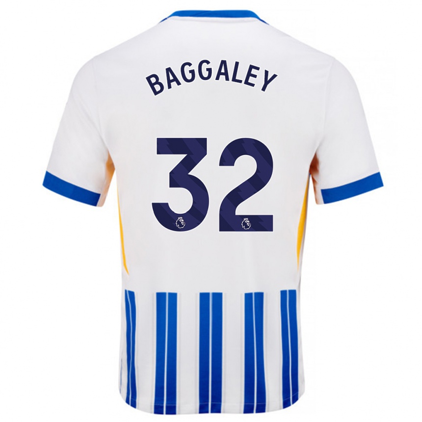 Kids Football Sophie Baggaley #32 White Blue Pinstripes Home Jersey 2024/25 T-Shirt Nz