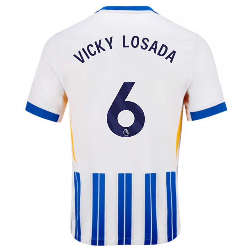 Kids Football María Victoria Losada Gómez #6 White Blue Pinstripes Home Jersey 2024/25 T-Shirt Nz