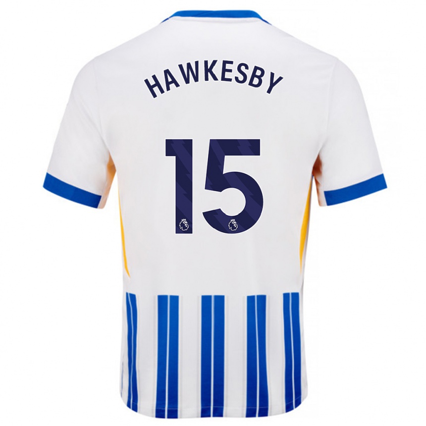 Kids Football Mackenzie Hawkesby #15 White Blue Pinstripes Home Jersey 2024/25 T-Shirt Nz