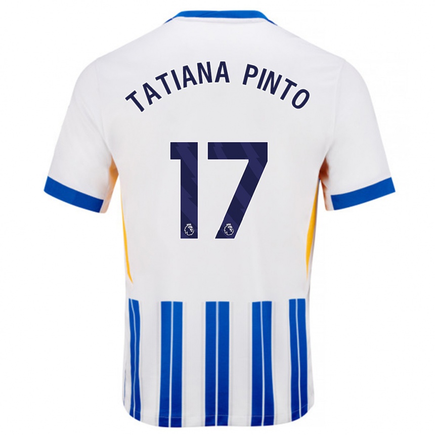 Kids Football Tatiana Vanessa Ferreira Pinto #17 White Blue Pinstripes Home Jersey 2024/25 T-Shirt Nz