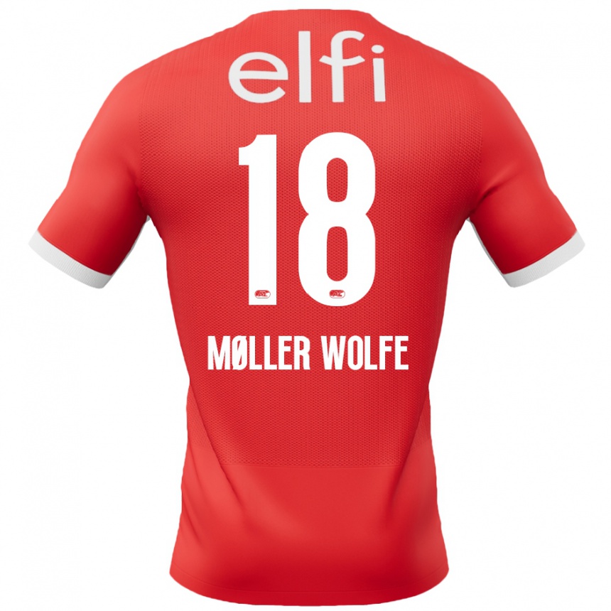 Kids Football David Møller Wolfe #18 Red White Home Jersey 2024/25 T-Shirt Nz