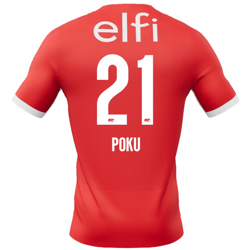 Kids Football Ernest Poku #21 Red White Home Jersey 2024/25 T-Shirt Nz