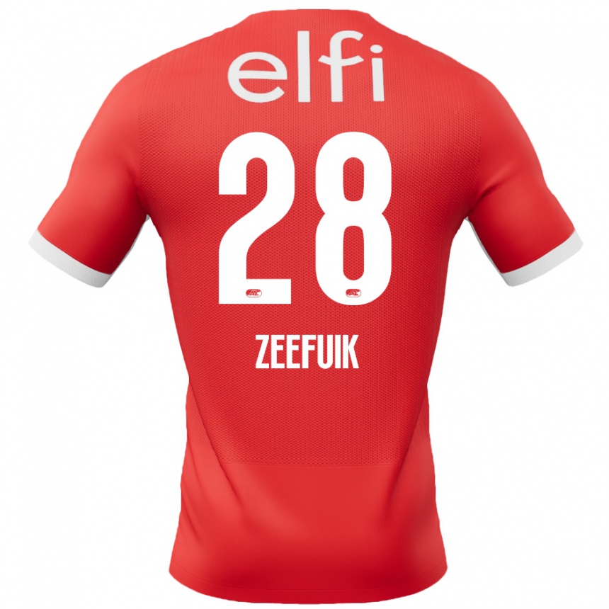 Kids Football Lequincio Zeefuik #28 Red White Home Jersey 2024/25 T-Shirt Nz