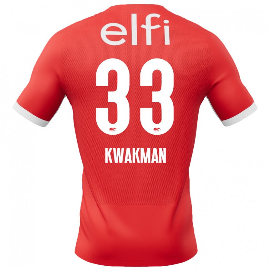 Kids Football Dave Kwakman #33 Red White Home Jersey 2024/25 T-Shirt Nz