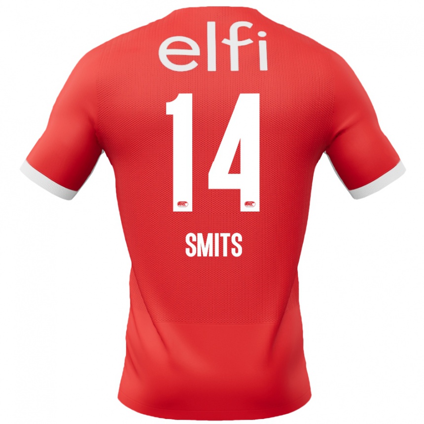 Kids Football Anthony Smits #14 Red White Home Jersey 2024/25 T-Shirt Nz