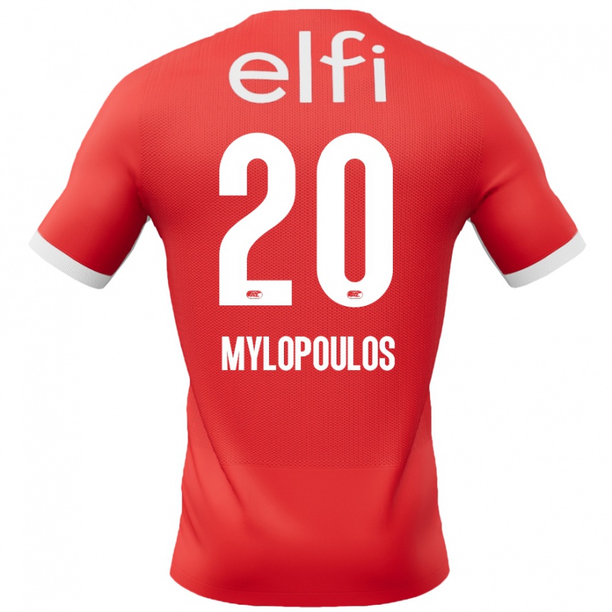 Kids Football Marios Mylopoulos #20 Red White Home Jersey 2024/25 T-Shirt Nz