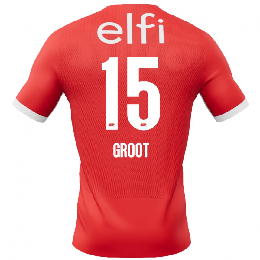 Kids Football Pleun Groot #15 Red White Home Jersey 2024/25 T-Shirt Nz