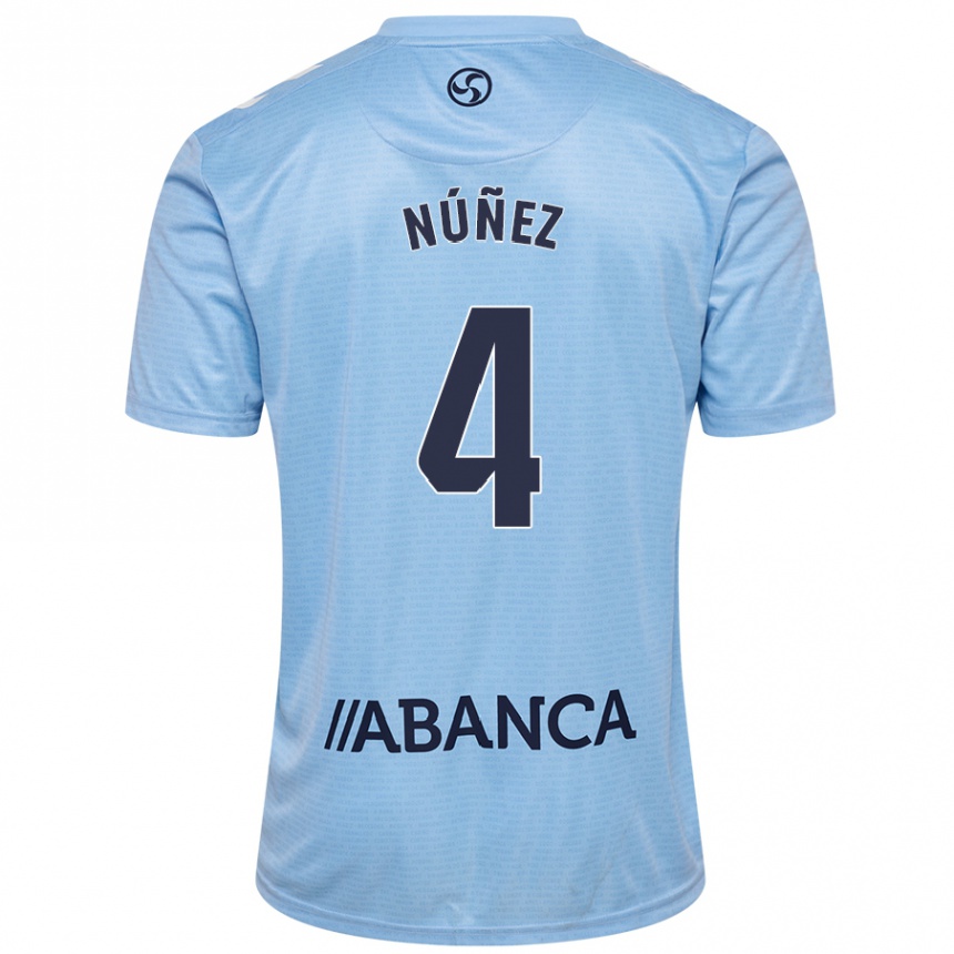 Kids Football Unai Núñez #4 Sky Blue Home Jersey 2024/25 T-Shirt Nz