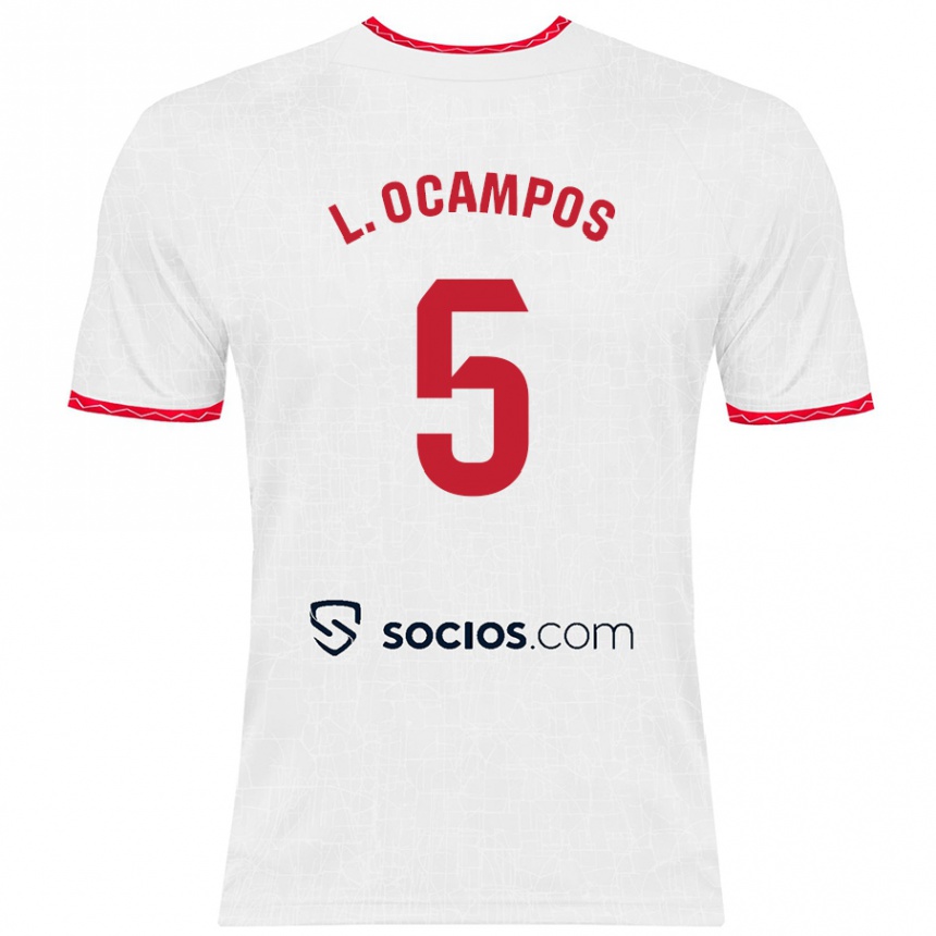 Kids Football Lucas Ocampos #5 White Red Home Jersey 2024/25 T-Shirt Nz