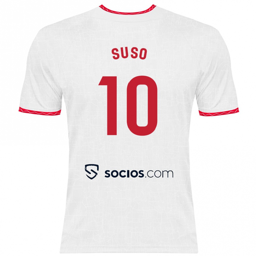 Kids Football Suso #10 White Red Home Jersey 2024/25 T-Shirt Nz