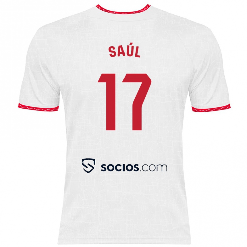 Kids Football Saul Niguez #17 White Red Home Jersey 2024/25 T-Shirt Nz