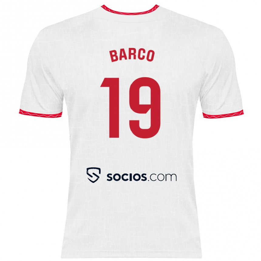 Kids Football Valentin Barco #19 White Red Home Jersey 2024/25 T-Shirt Nz