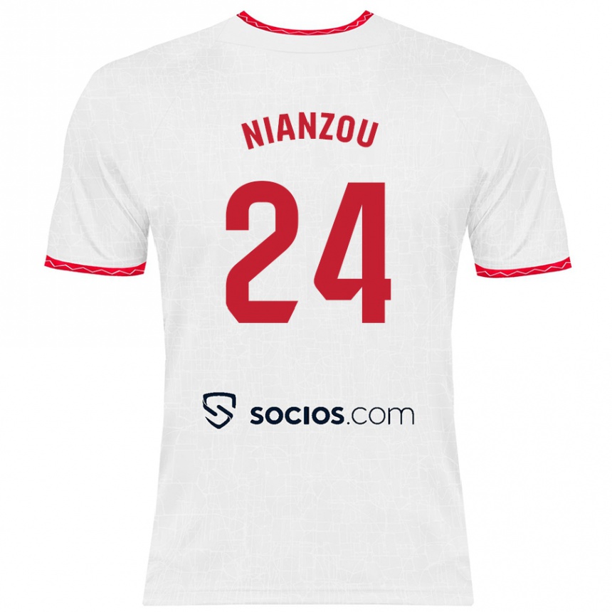 Kids Football Tanguy Nianzou #24 White Red Home Jersey 2024/25 T-Shirt Nz