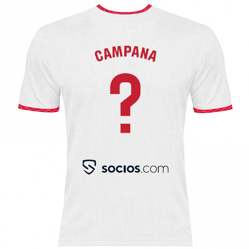 Kids Football Massimo Campana #0 White Red Home Jersey 2024/25 T-Shirt Nz