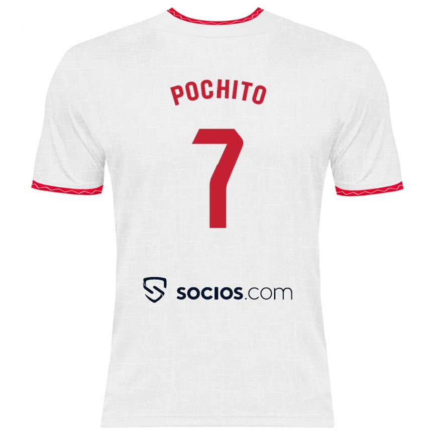 Kids Football Pochito #7 White Red Home Jersey 2024/25 T-Shirt Nz