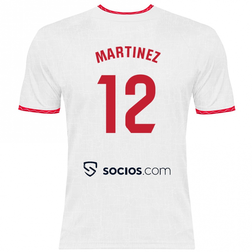 Kids Football Gabri Martinez #12 White Red Home Jersey 2024/25 T-Shirt Nz