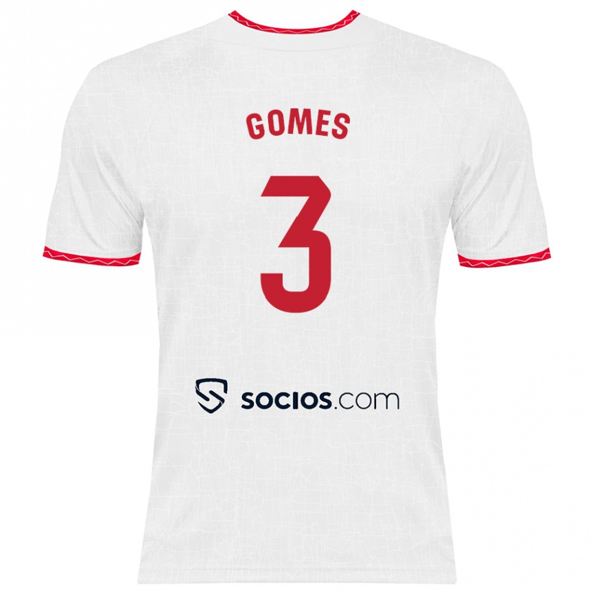 Kids Football Diana Gomes #3 White Red Home Jersey 2024/25 T-Shirt Nz