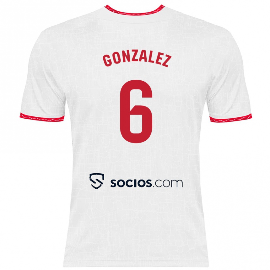 Kids Football Pamela González #6 White Red Home Jersey 2024/25 T-Shirt Nz