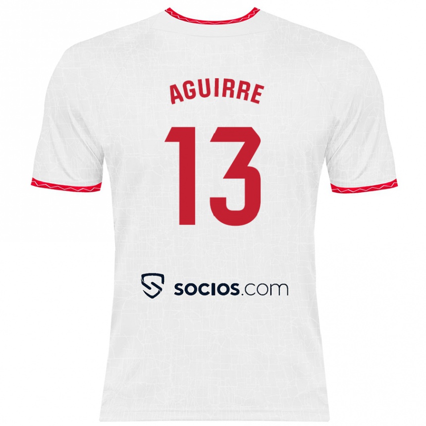 Kids Football Yolanda Aguirre #13 White Red Home Jersey 2024/25 T-Shirt Nz