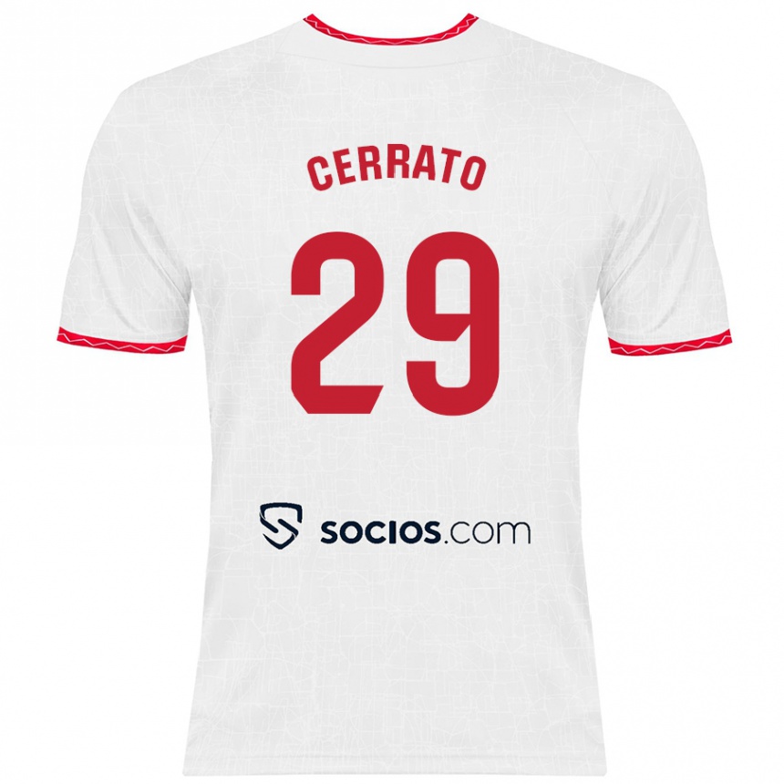 Kids Football Alba Cerrato Izquierdo #29 White Red Home Jersey 2024/25 T-Shirt Nz