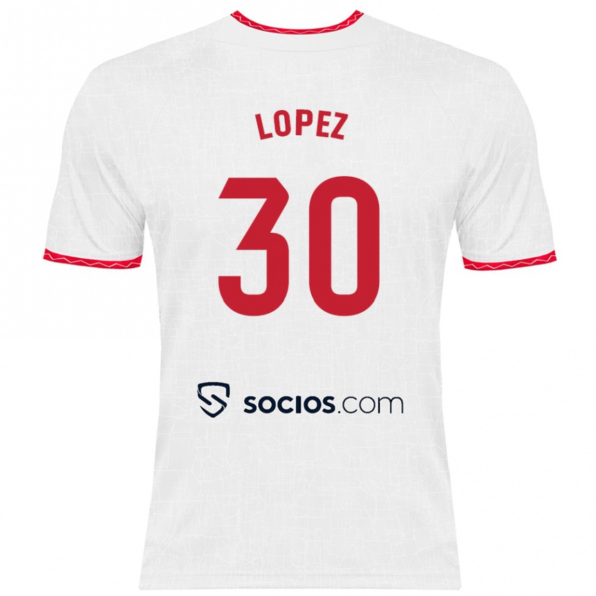 Kids Football Alba López #30 White Red Home Jersey 2024/25 T-Shirt Nz