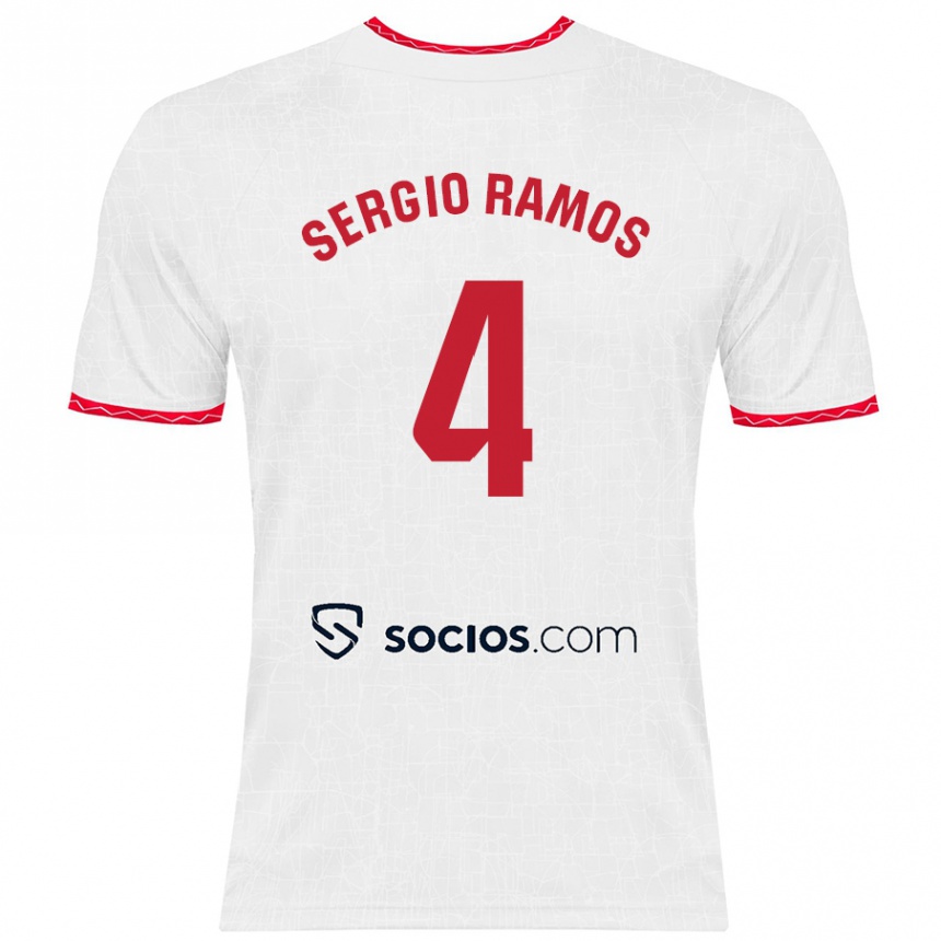 Kids Football Sergio Ramos #4 White Red Home Jersey 2024/25 T-Shirt Nz