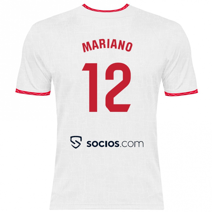 Kids Football Mariano Diaz #12 White Red Home Jersey 2024/25 T-Shirt Nz