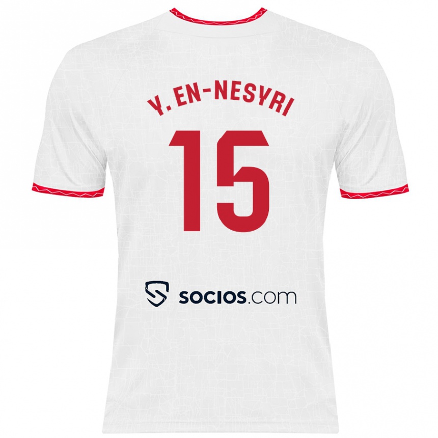 Kids Football Youssef En-Nesyri #15 White Red Home Jersey 2024/25 T-Shirt Nz