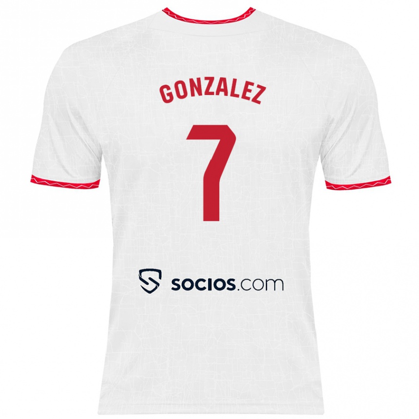 Kids Football Juan González #7 White Red Home Jersey 2024/25 T-Shirt Nz